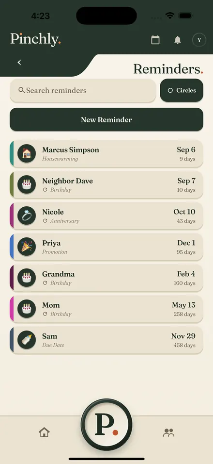 Reminders, each counting down with its occasion